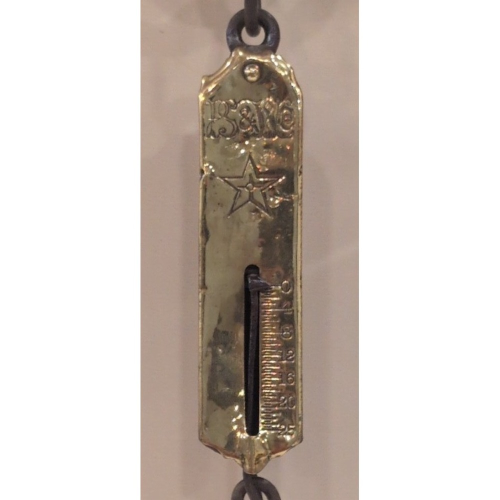 Vintage PS & W Co. Brass Hanging Scale 25 lb‎ Star Antique 8.5 inch 1890-1910